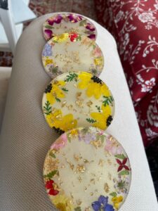 Tea coaster set filled with flowers