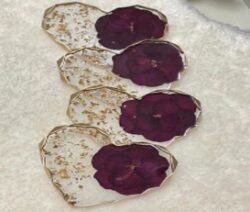 Heart shaped resin tea coasters with real dry rose petals inside